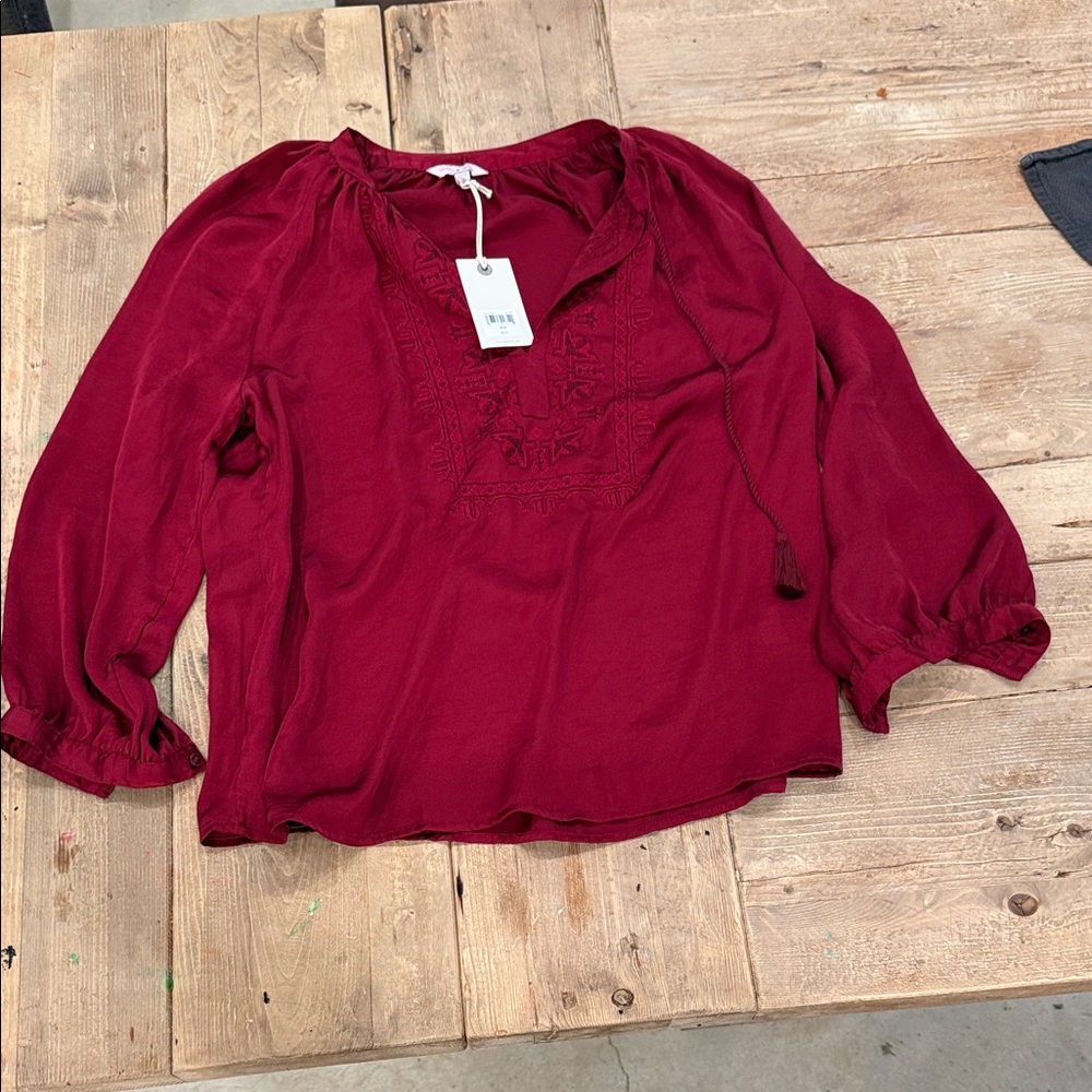 Lucky Brand Deep Red Peasant Top